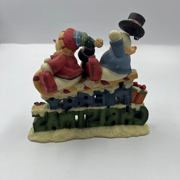 Merry Christmas Resin Snowman Family Sledding Figurine Decor Christmas Winter - Picture 7 of 9